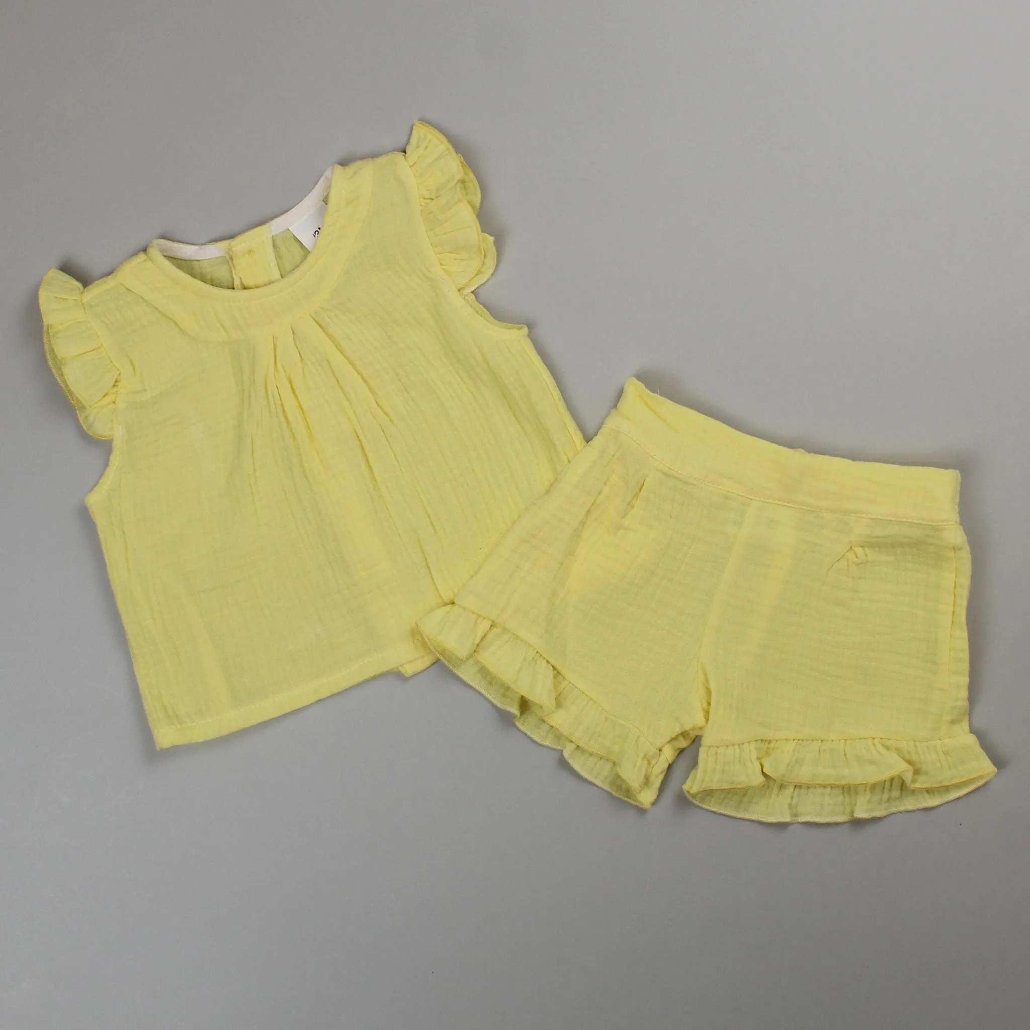 Baby Girls Cotton Outfit - Vest and Shorts - Lemon Yellow
