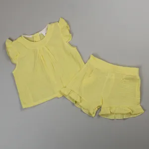 Baby Girls Cotton Outfit - Vest and Shorts - Lemon Yellow