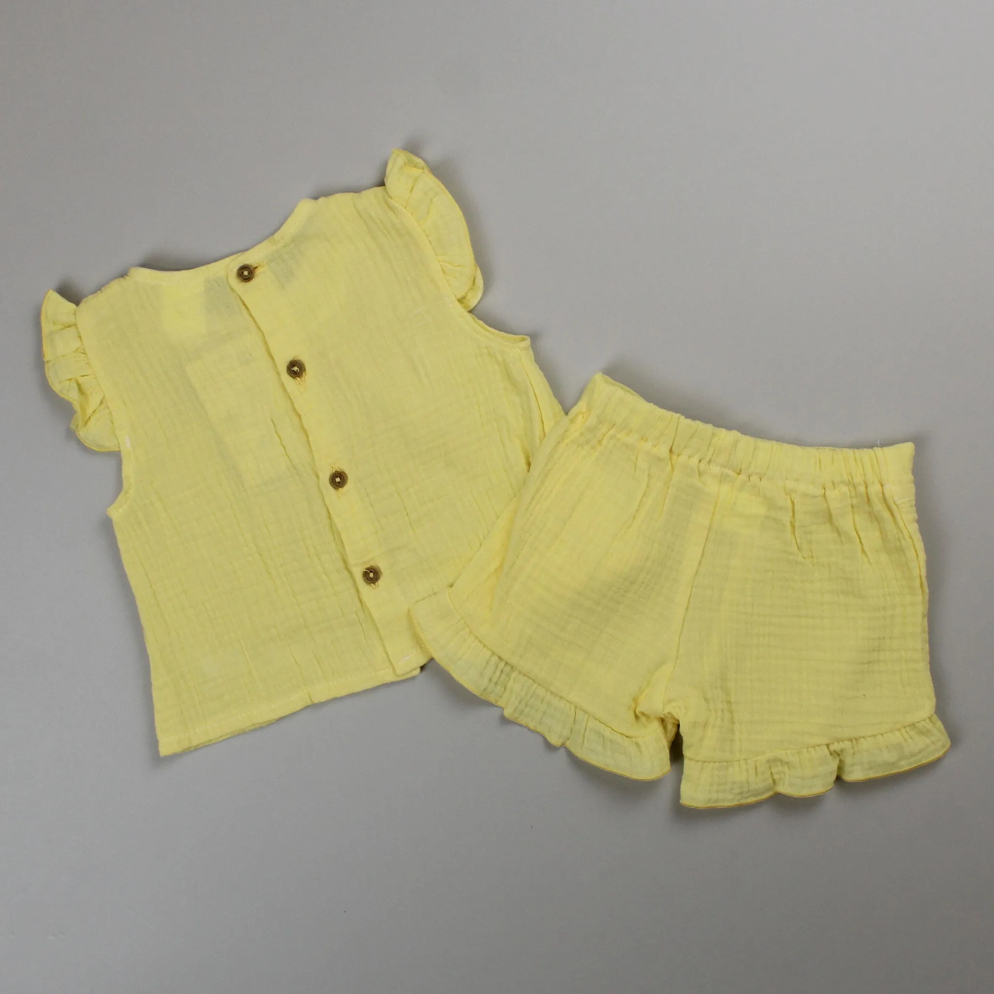 Baby Girls Cotton Outfit - Vest and Shorts - Lemon Yellow