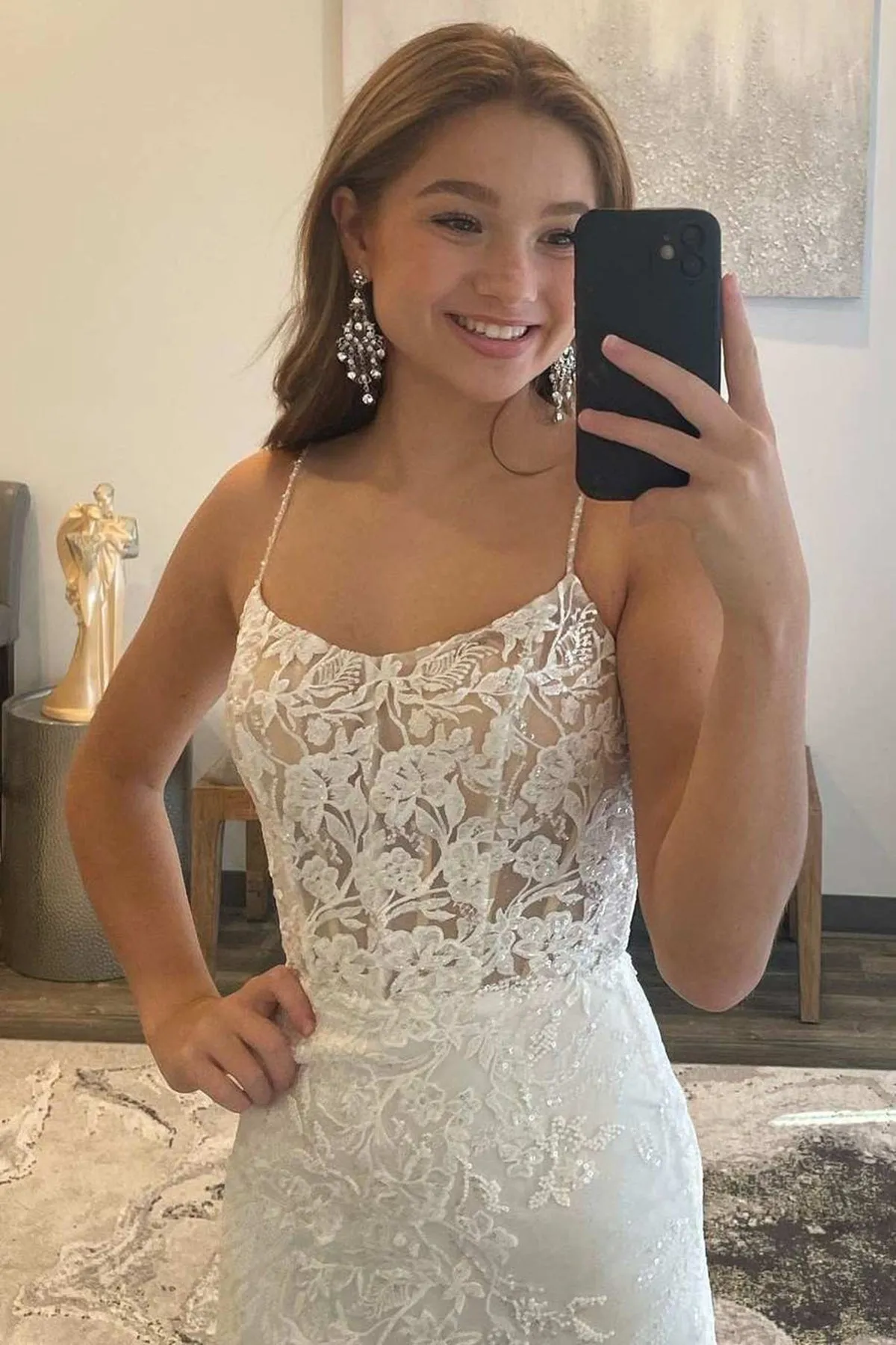 Backless Mermaid White Lace Long Prom Dress, White Lace Formal Dress, Mermaid White Evening Dress A1751