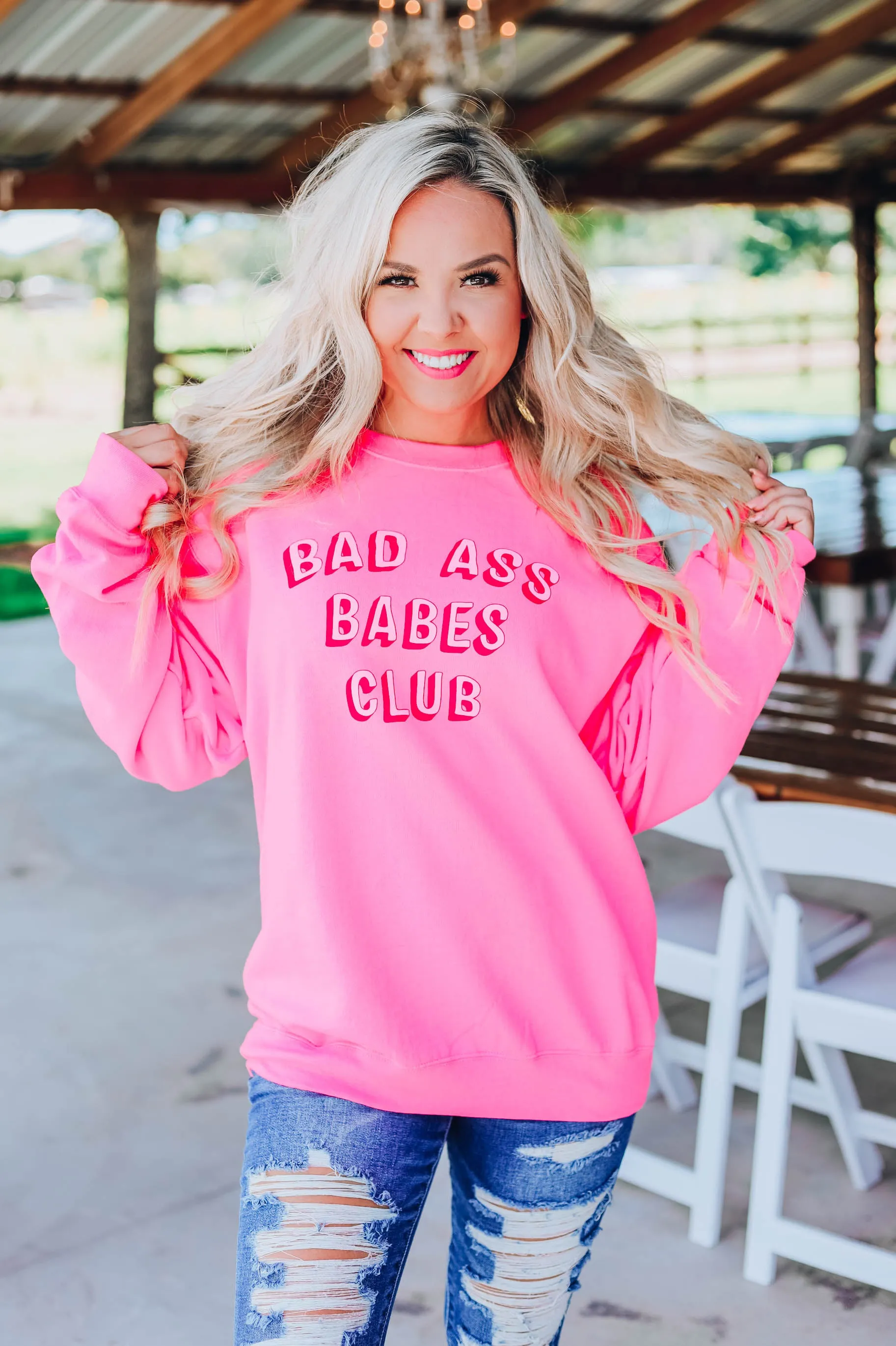 Bad Ass Babes Club Sweatshirt - Hot Pink