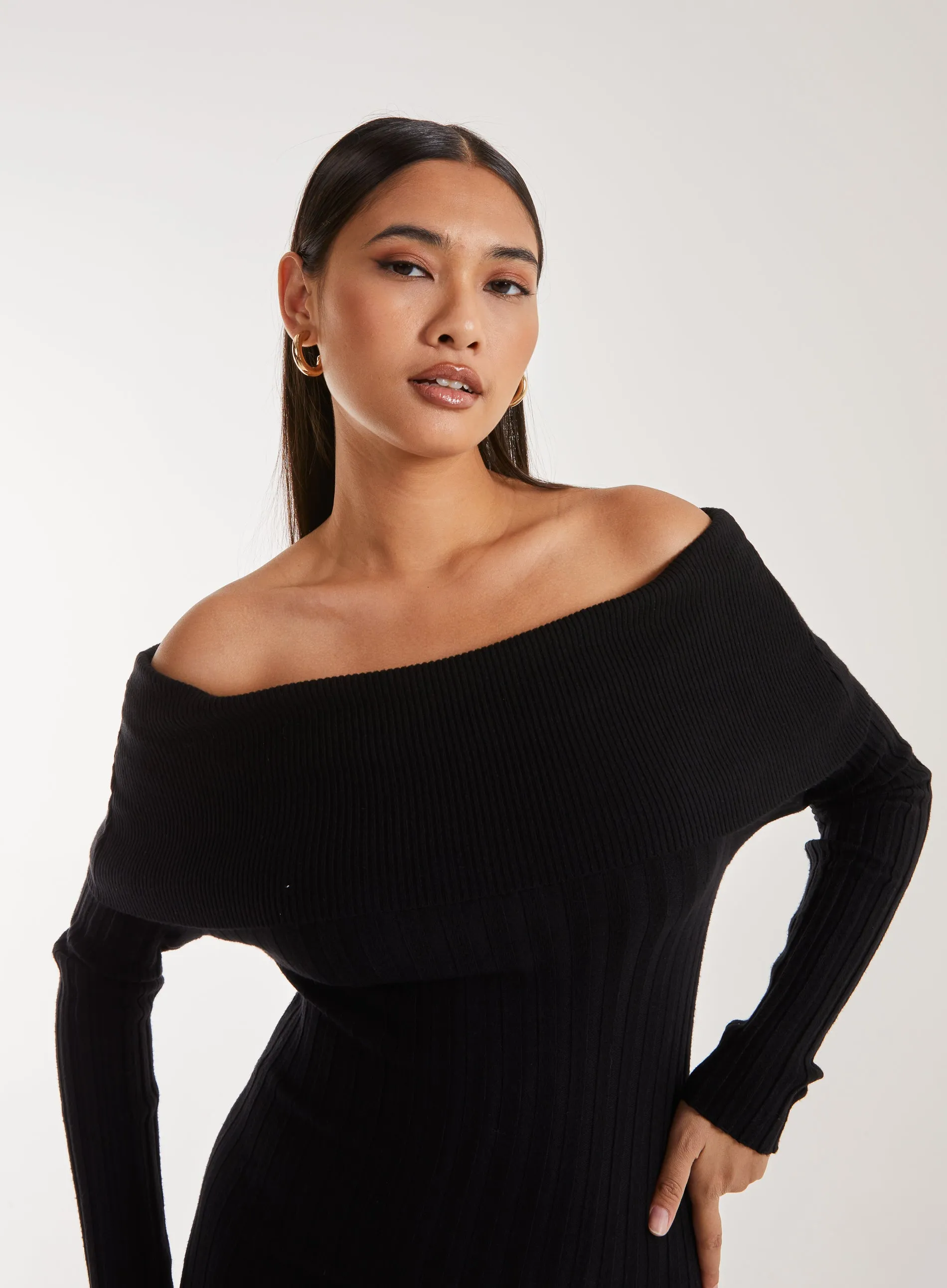 Bardot Ribbed Knit Maxi Dress