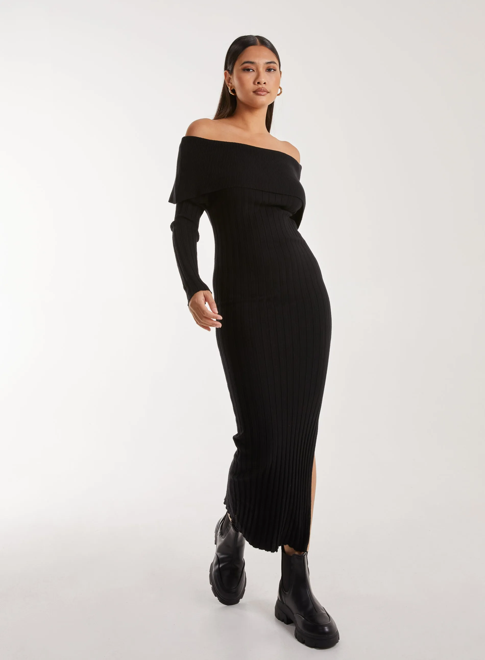 Bardot Ribbed Knit Maxi Dress