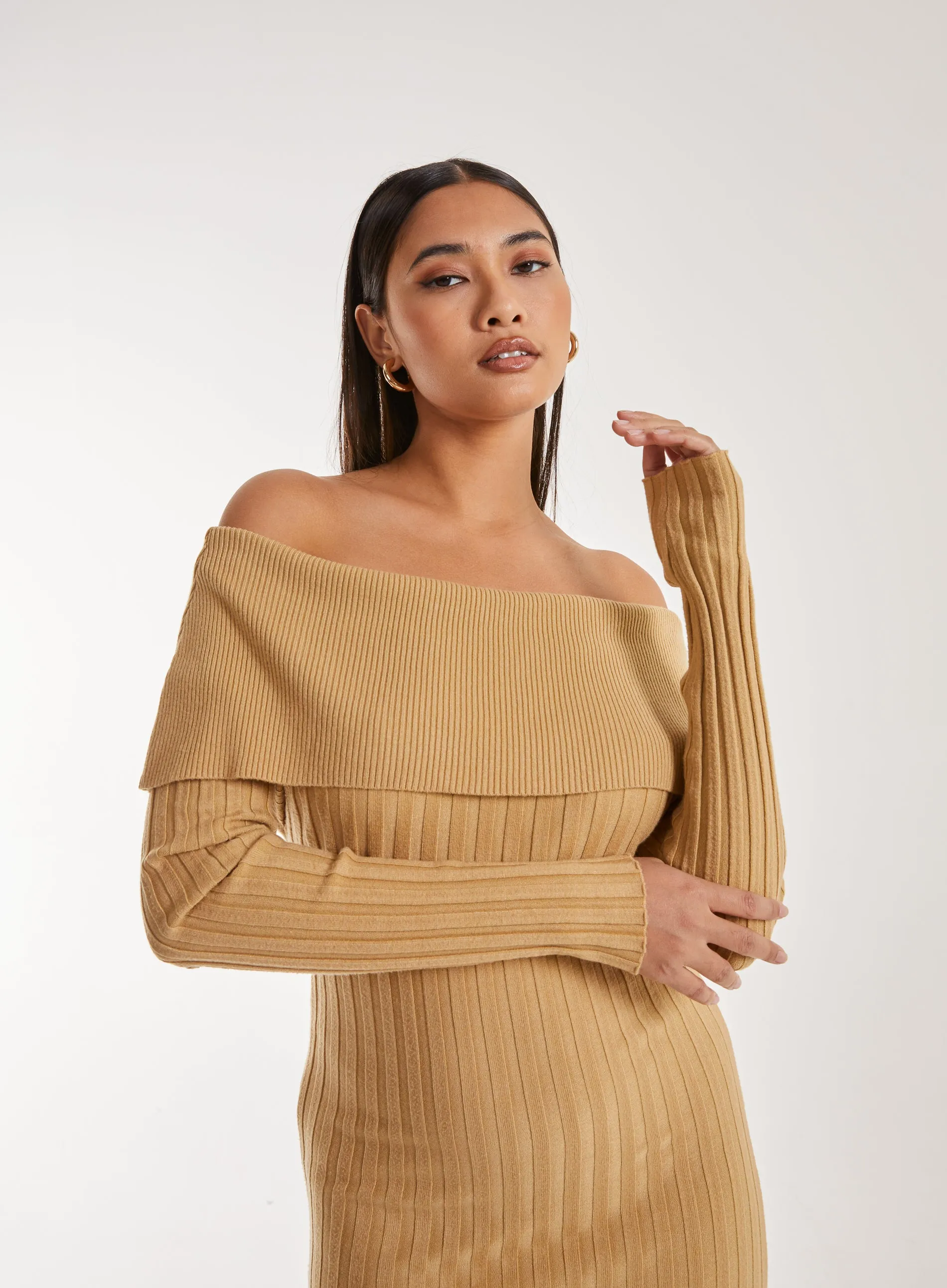 Bardot Ribbed Knit Maxi Dress