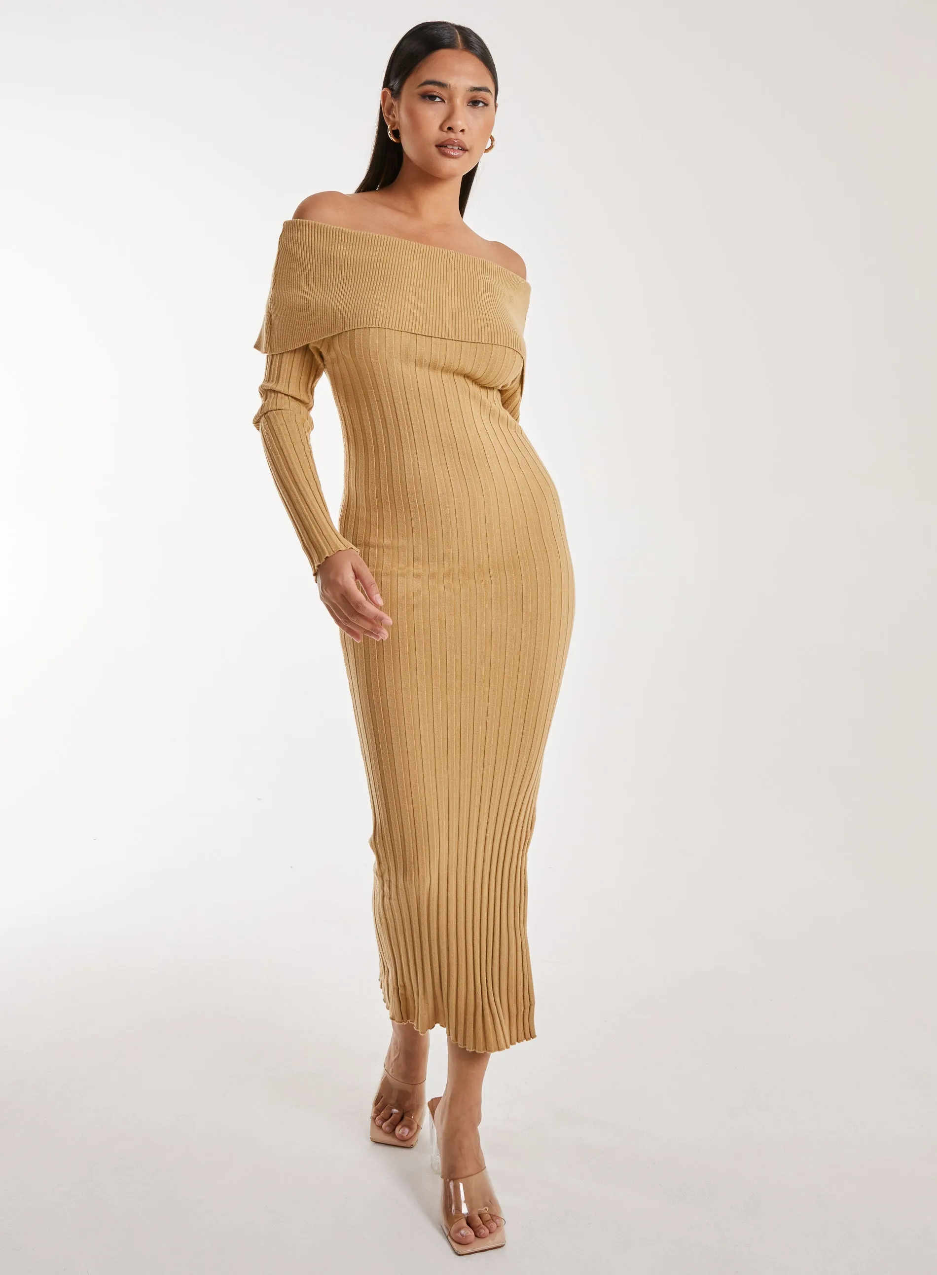 Bardot Ribbed Knit Maxi Dress