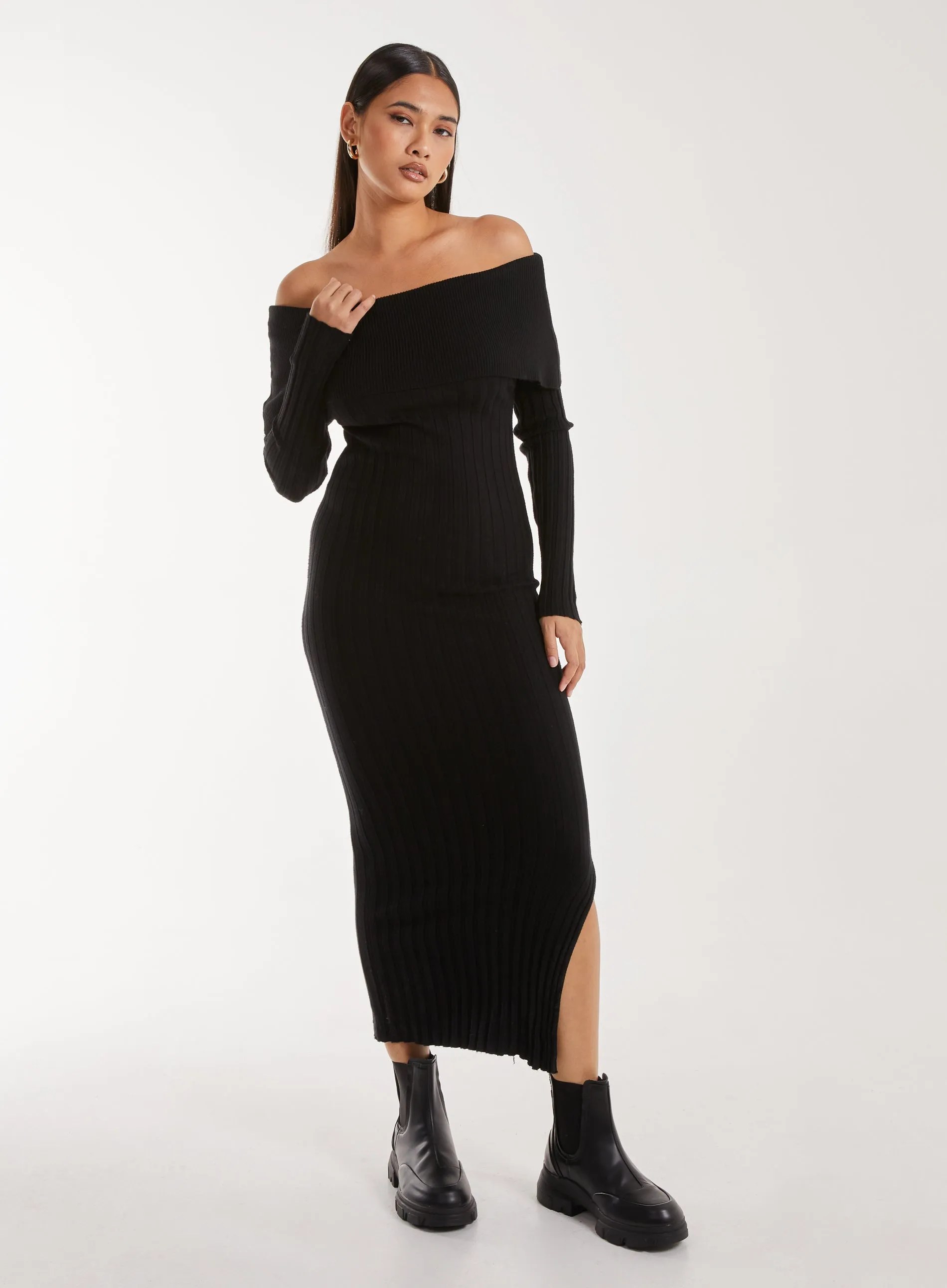 Bardot Ribbed Knit Maxi Dress