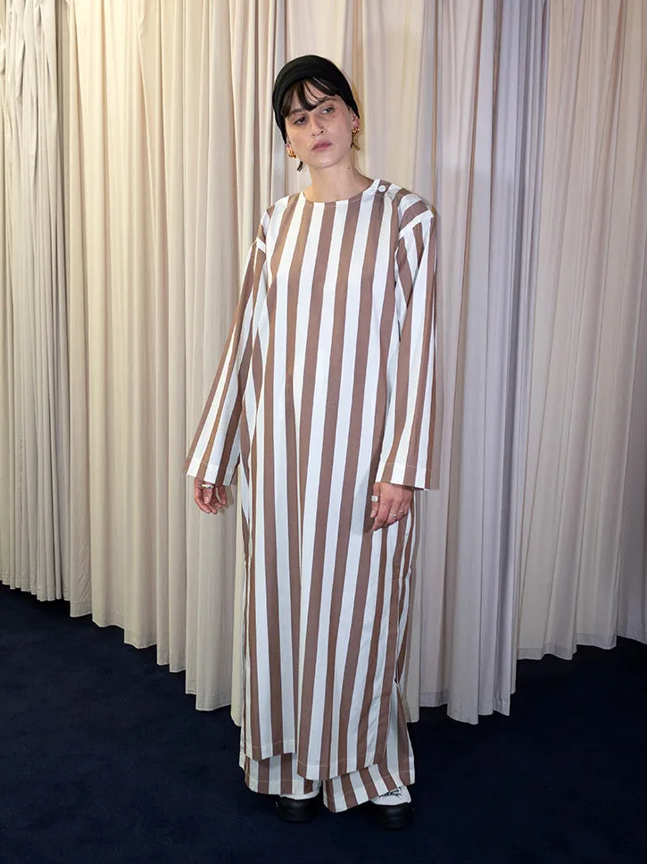 Baserange Stave Dress, Brown/White Stripe