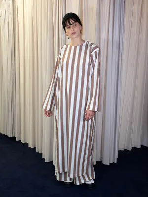 Baserange Stave Dress, Brown/White Stripe