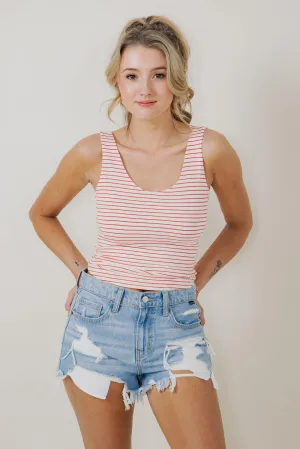 Basic Striped Scoop Neck Tank Top for Women in Red | 21096-RED
