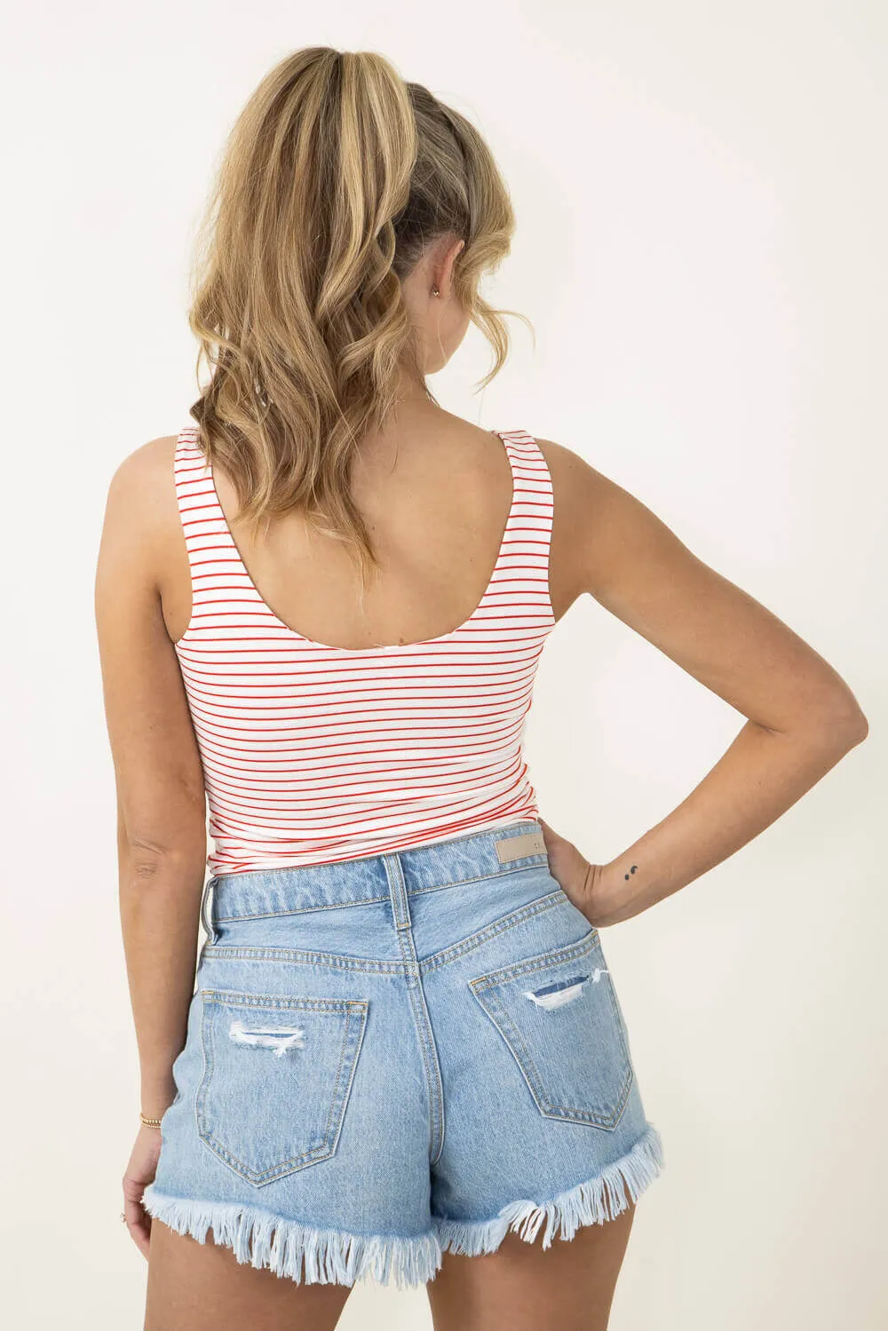 Basic Striped Scoop Neck Tank Top for Women in Red | 21096-RED