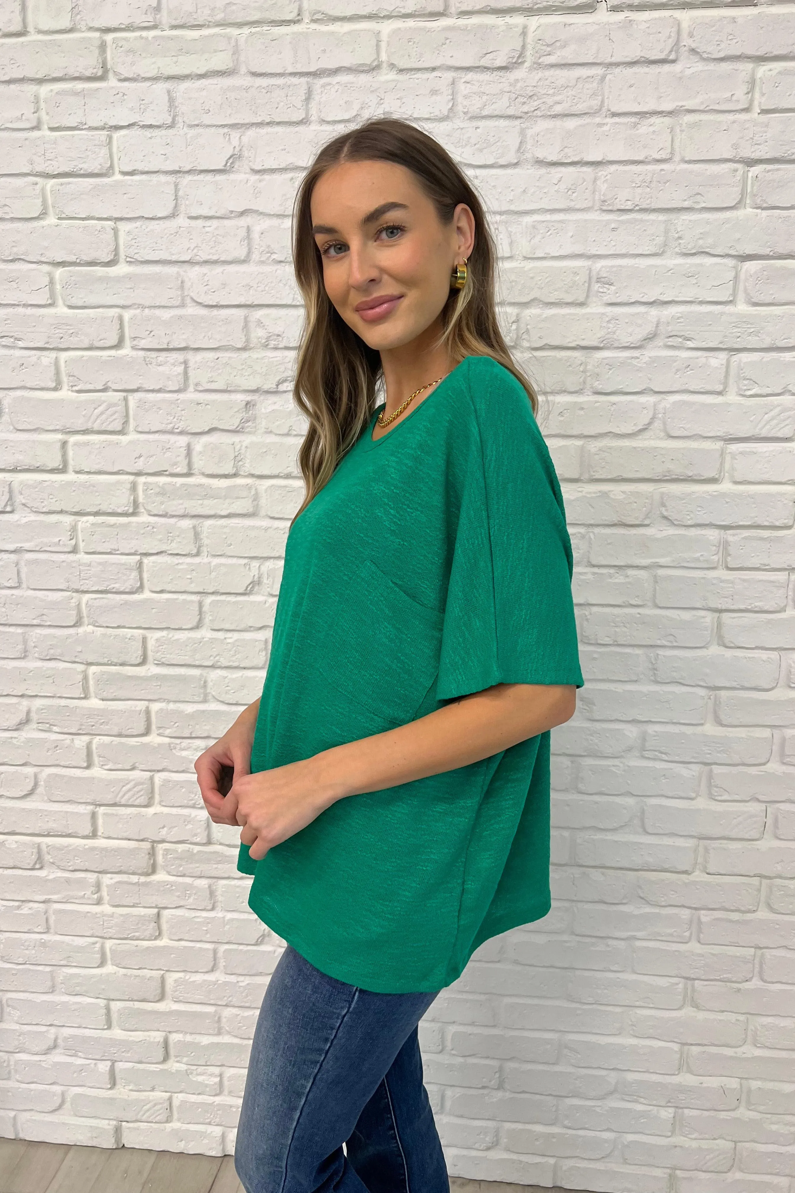 Basically Flowing Dolman Sleeve Top in Kelly Green
