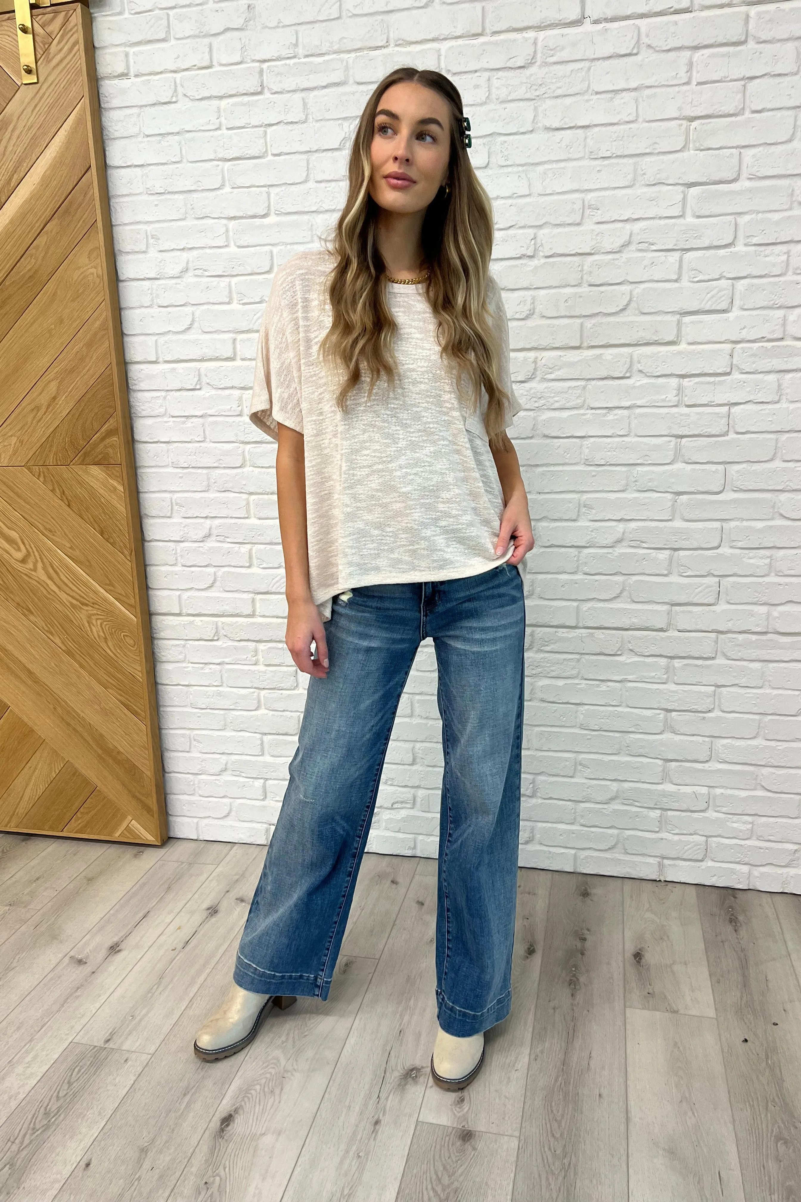 Basically Flowing Dolman Sleeve Top in Sand Beige