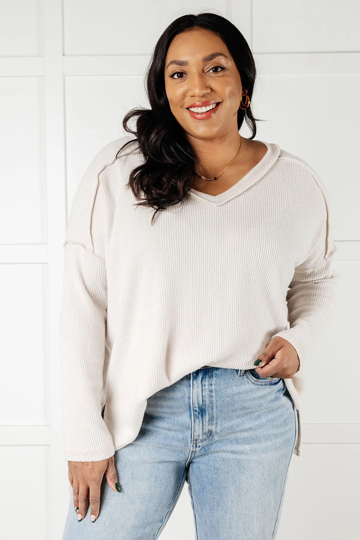 Basically Freezing Brushed Hacci Top in Sand Beige