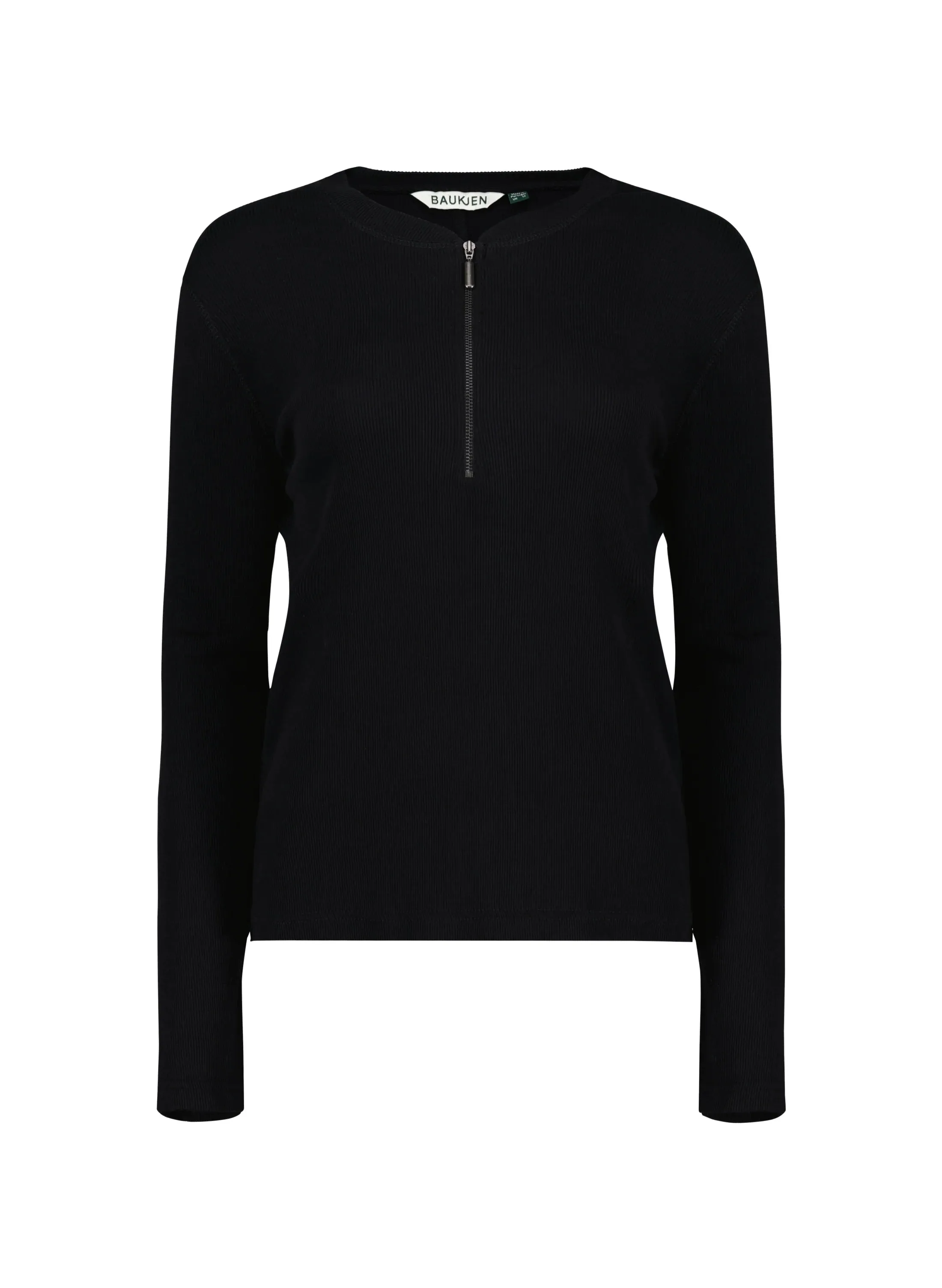 Baukjen Essentials Organic Cotton Long Sleeve Zip Top | Caviar Black