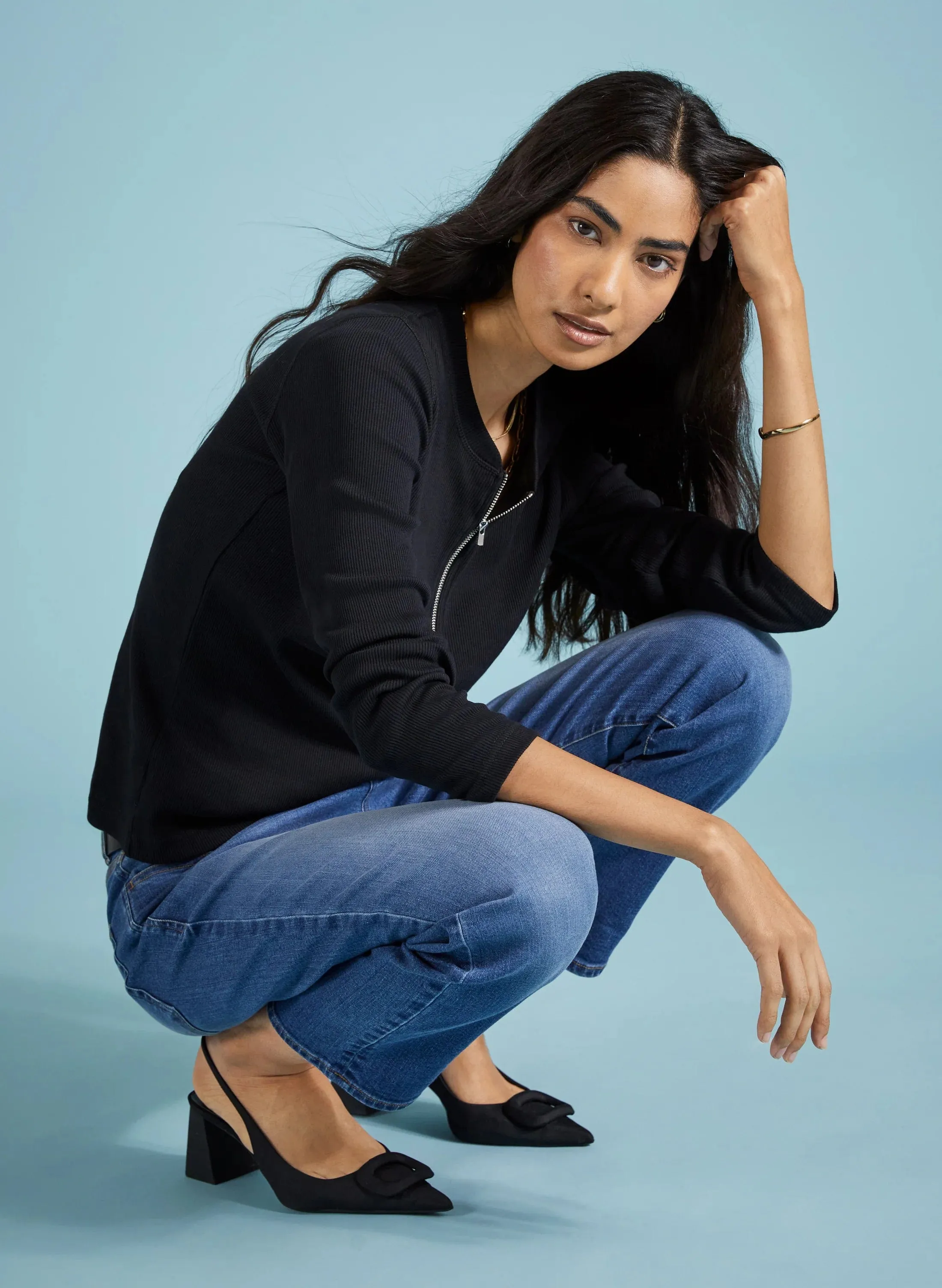 Baukjen Essentials Organic Cotton Long Sleeve Zip Top | Caviar Black