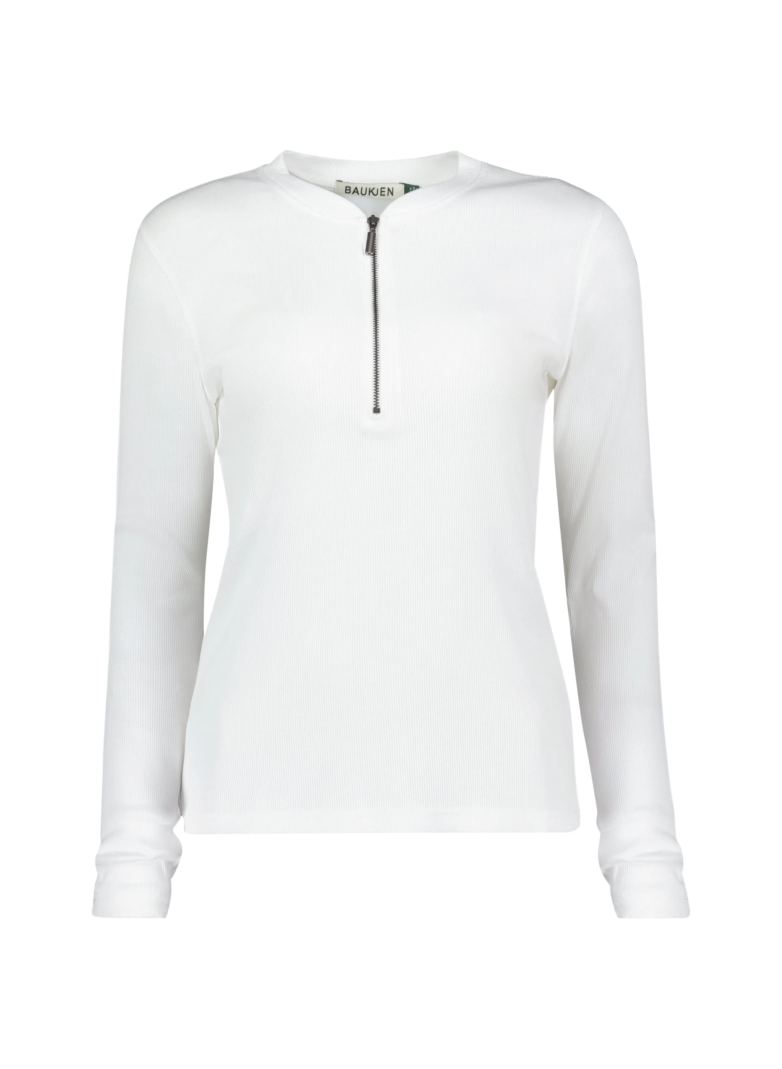 Baukjen Essentials Ribbed Organic Cotton Long Sleeve Zip Top | Pure White