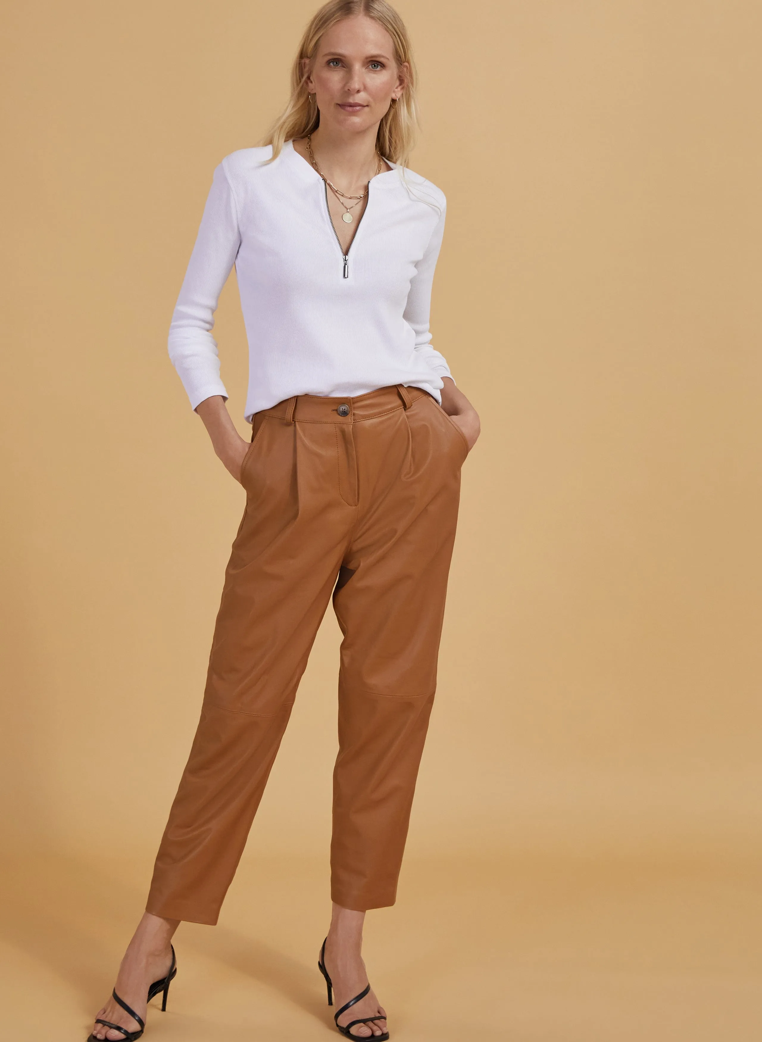 Baukjen Essentials Ribbed Organic Cotton Long Sleeve Zip Top | Pure White