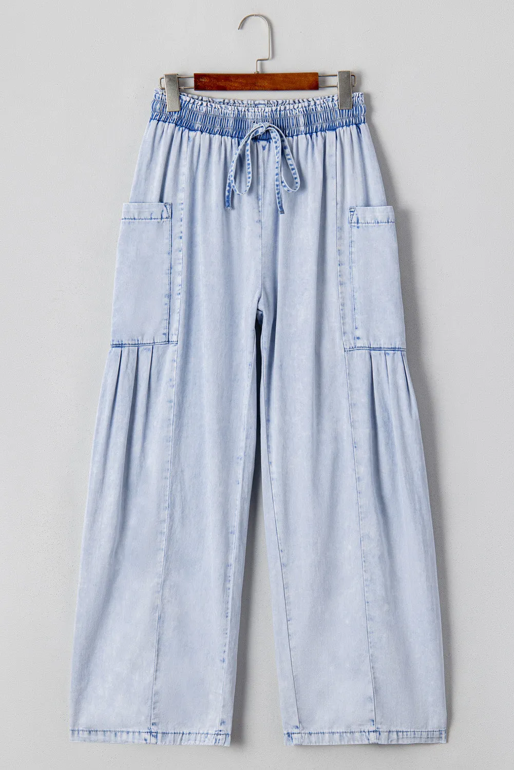 Beau Blue Light Wash Side Pockets Elastic High Waist Wide Leg Oversized Jeans