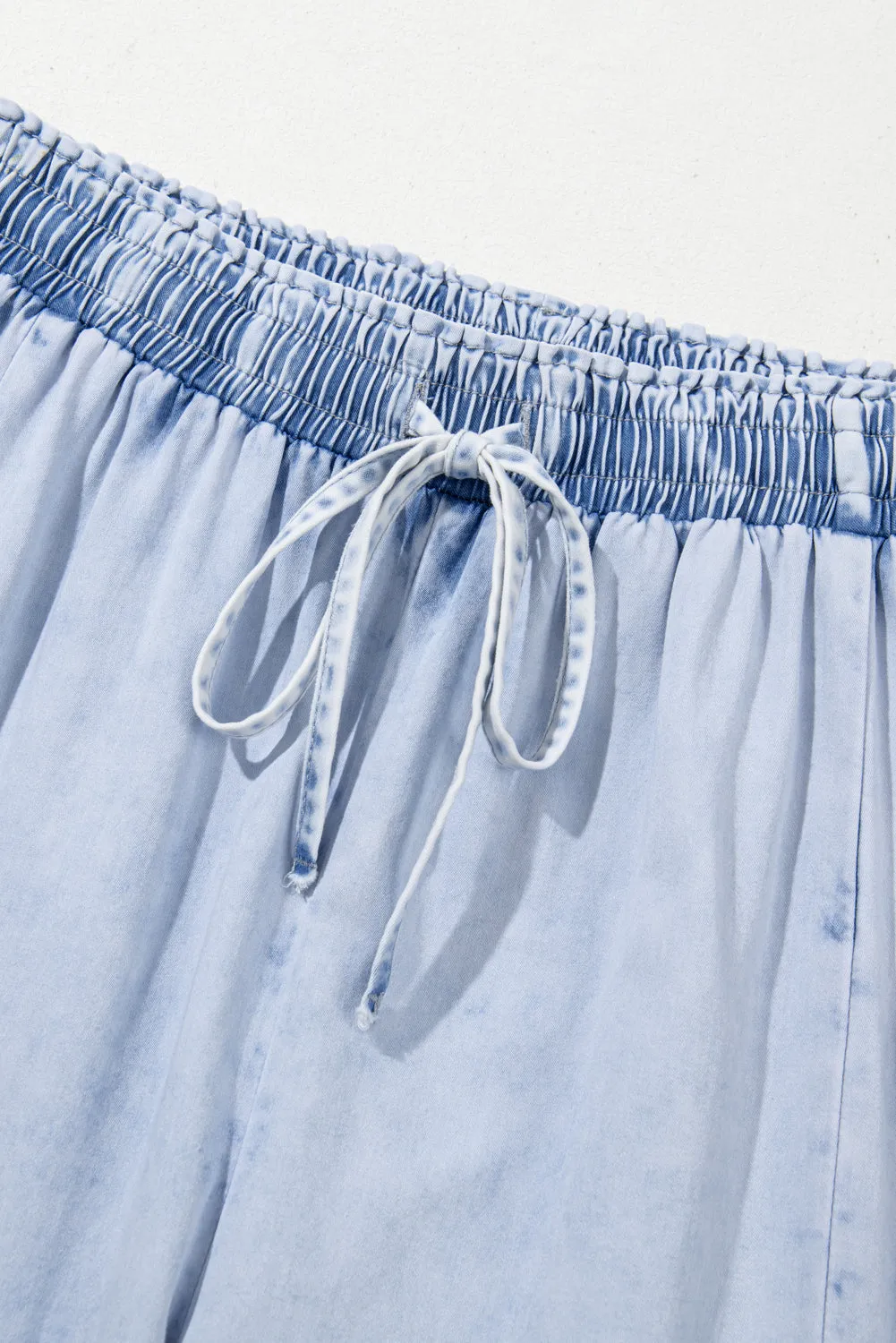 Beau Blue Light Wash Side Pockets Elastic High Waist Wide Leg Oversized Jeans