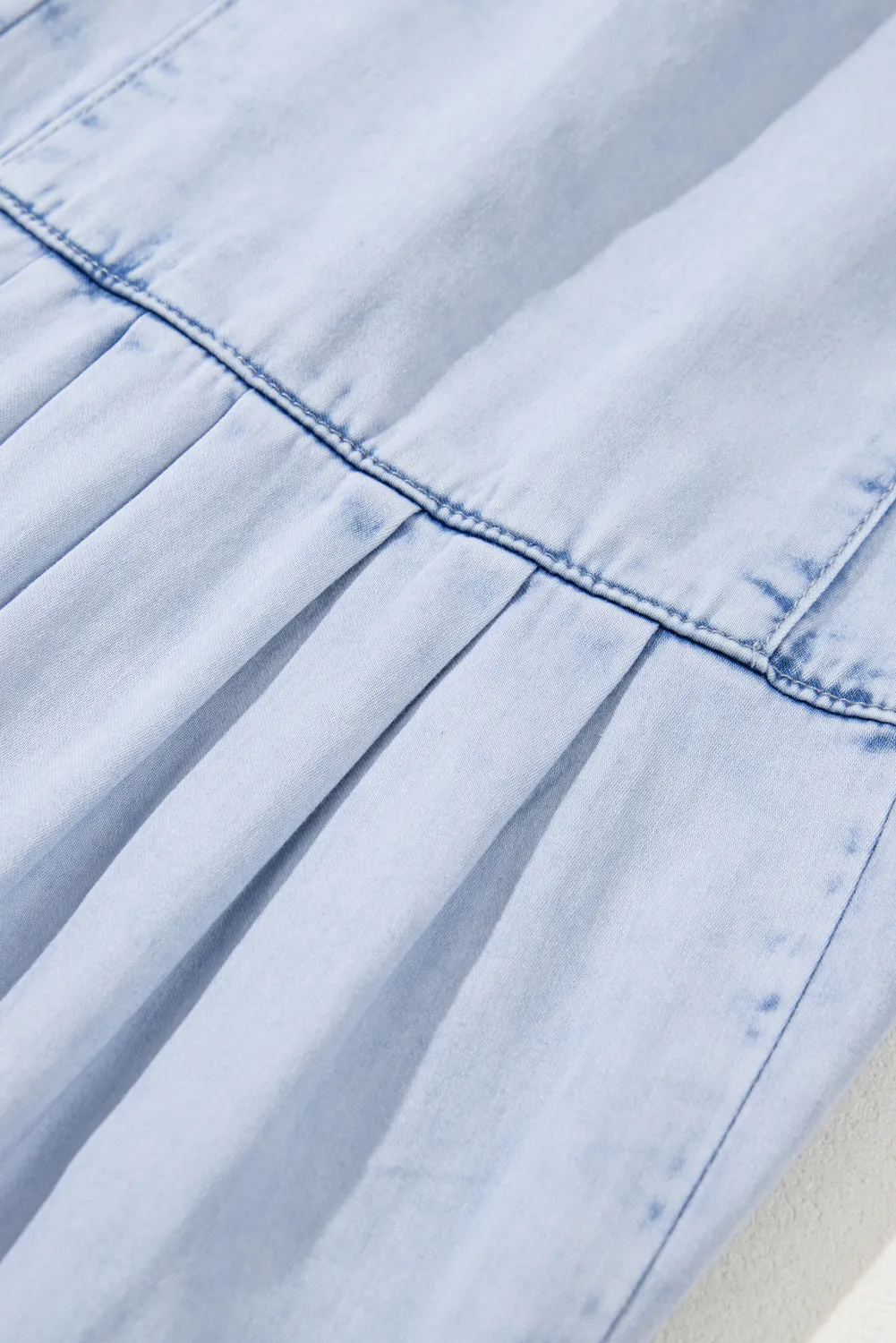 Beau Blue Light Wash Side Pockets Elastic High Waist Wide Leg Oversized Jeans