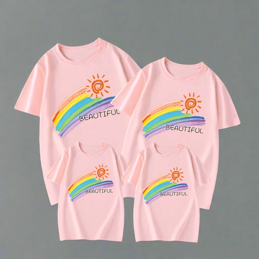 Beautiful Rainbow Family Matching T-Shirts - Colorful Sunshine Design