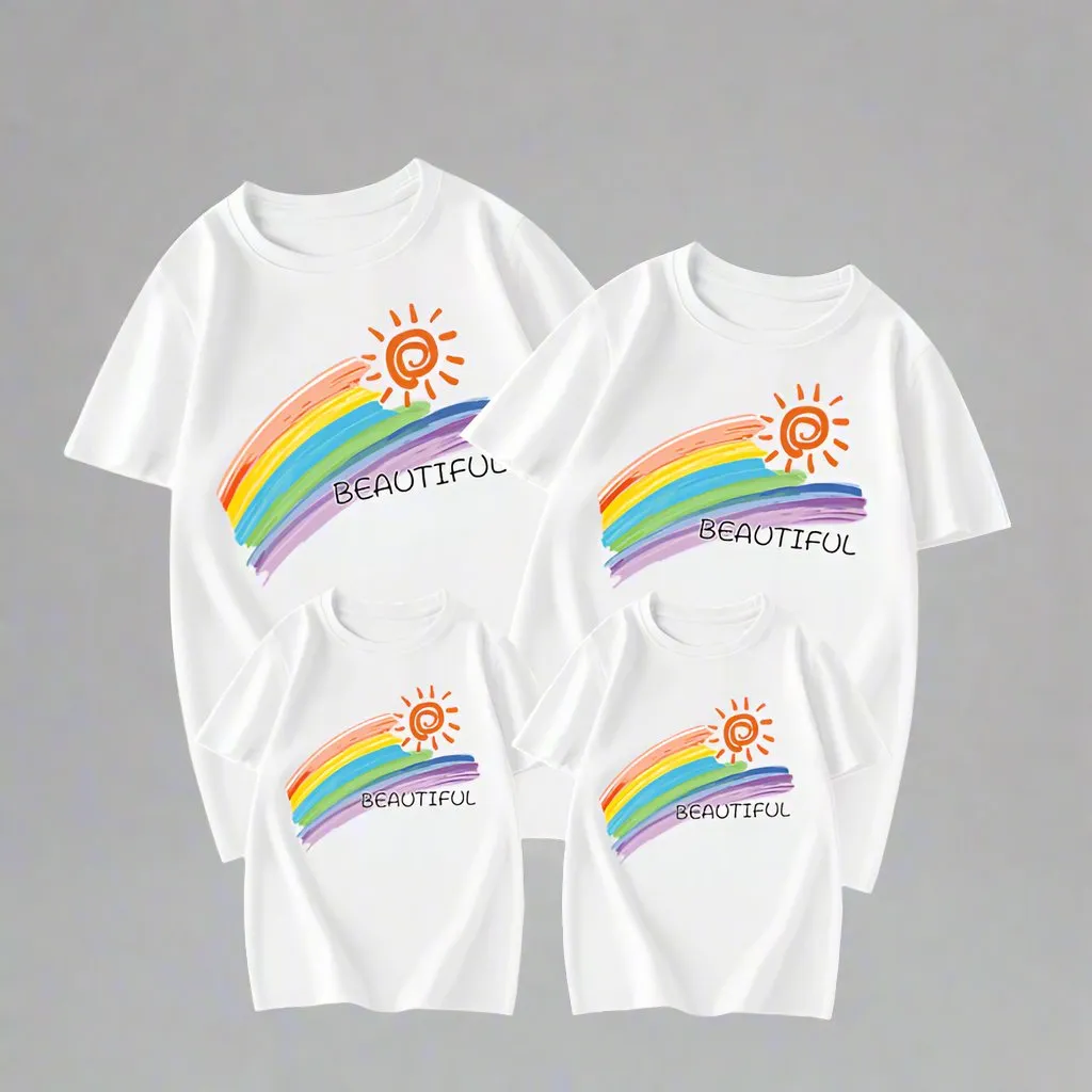 Beautiful Rainbow Family Matching T-Shirts - Colorful Sunshine Design