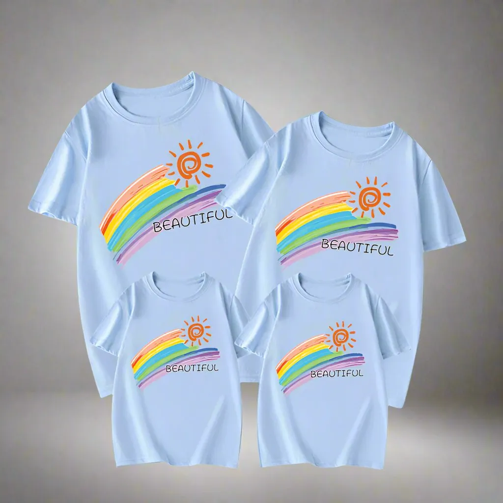 Beautiful Rainbow Family Matching T-Shirts - Colorful Sunshine Design