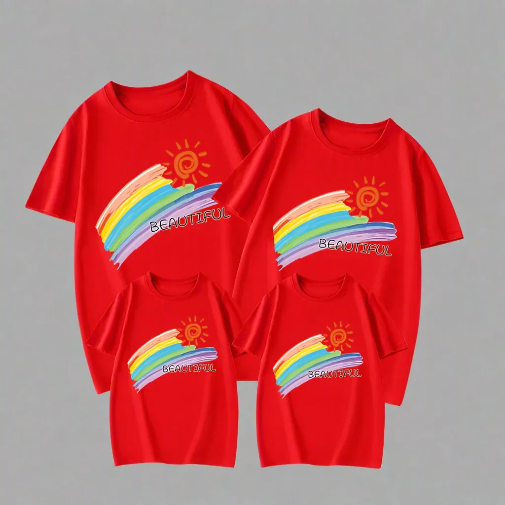 Beautiful Rainbow Family Matching T-Shirts - Colorful Sunshine Design