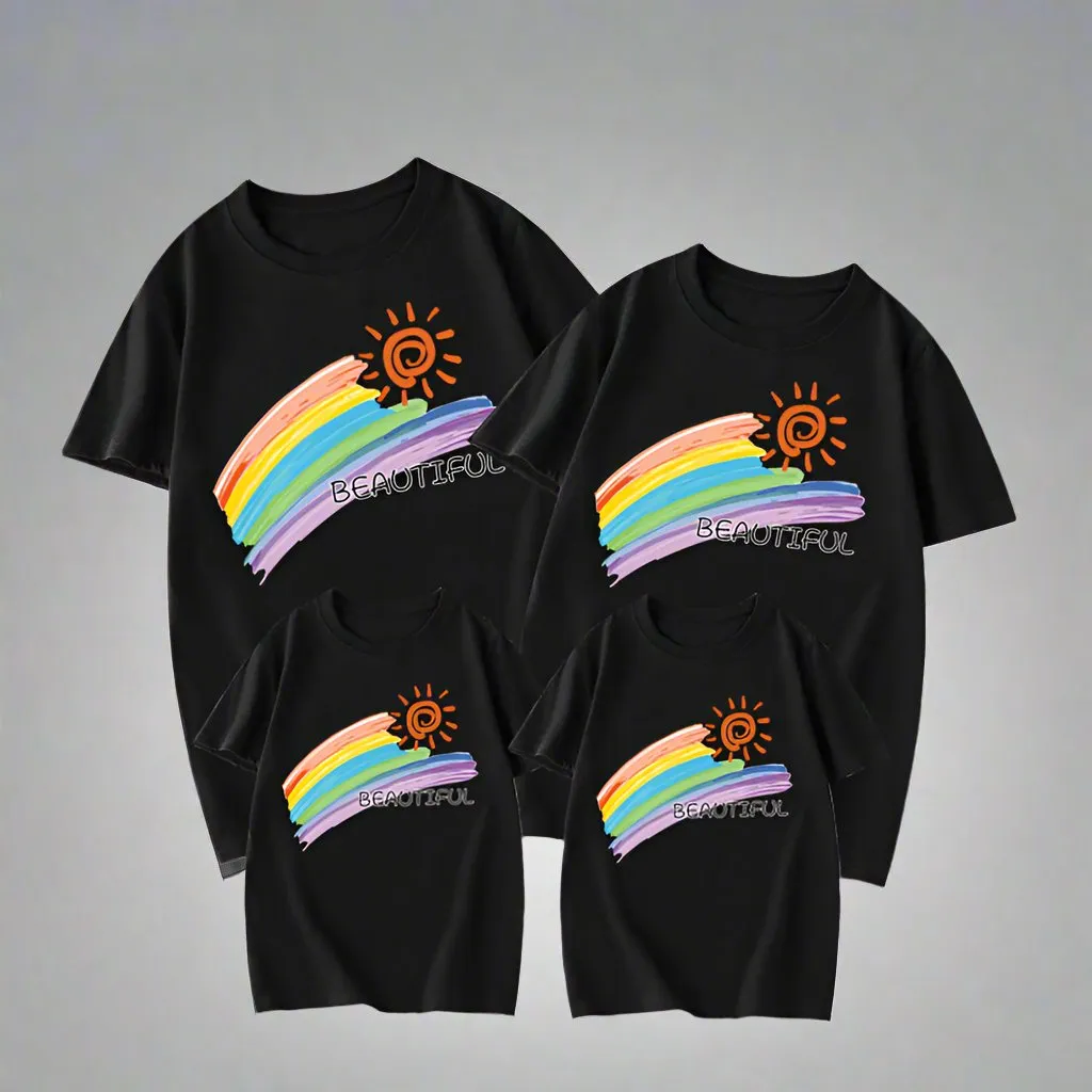 Beautiful Rainbow Family Matching T-Shirts - Colorful Sunshine Design