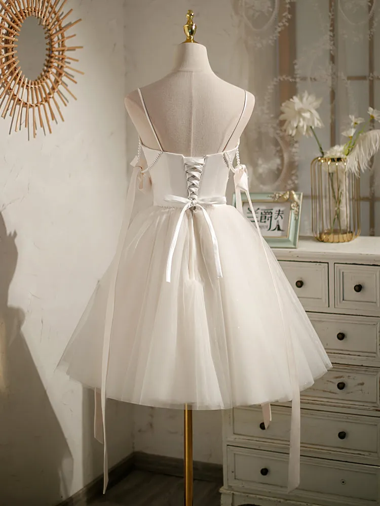 Beige Aline Tulle Short Prom Dress Beige Tulle Homecoming Dress