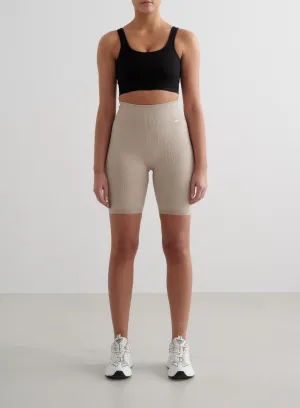 Beige Melange Ribbed Seamless Biker Shorts