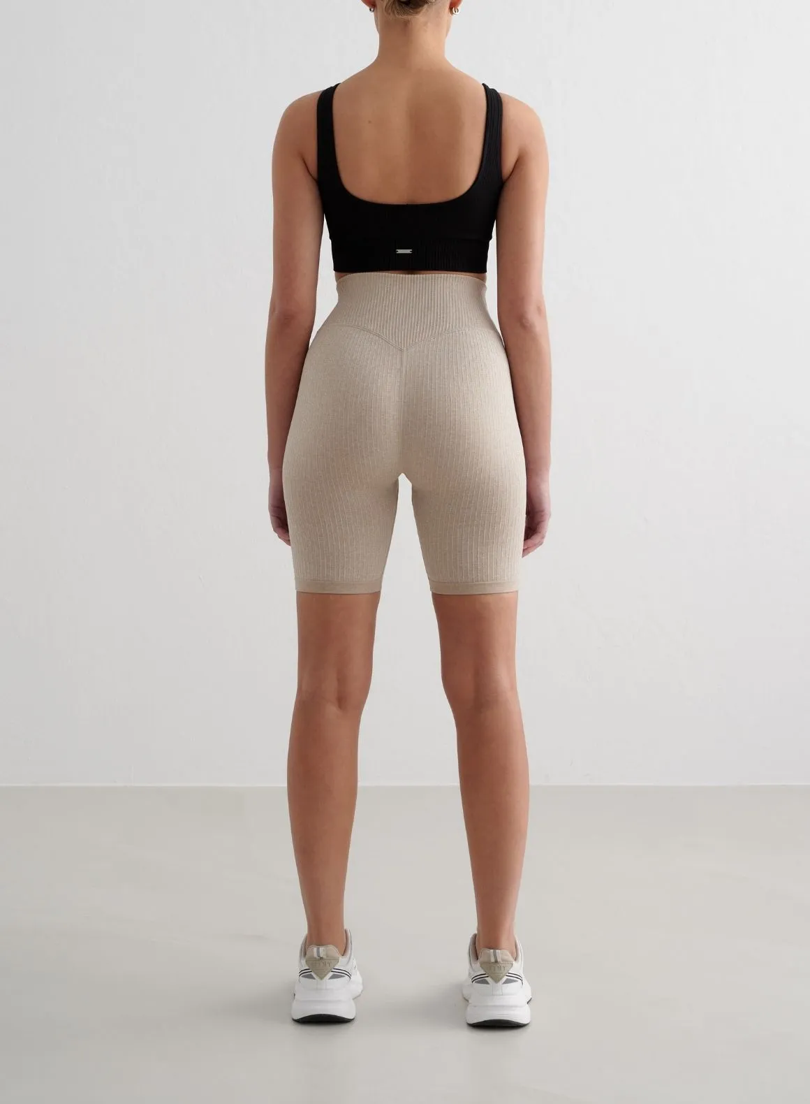Beige Melange Ribbed Seamless Biker Shorts