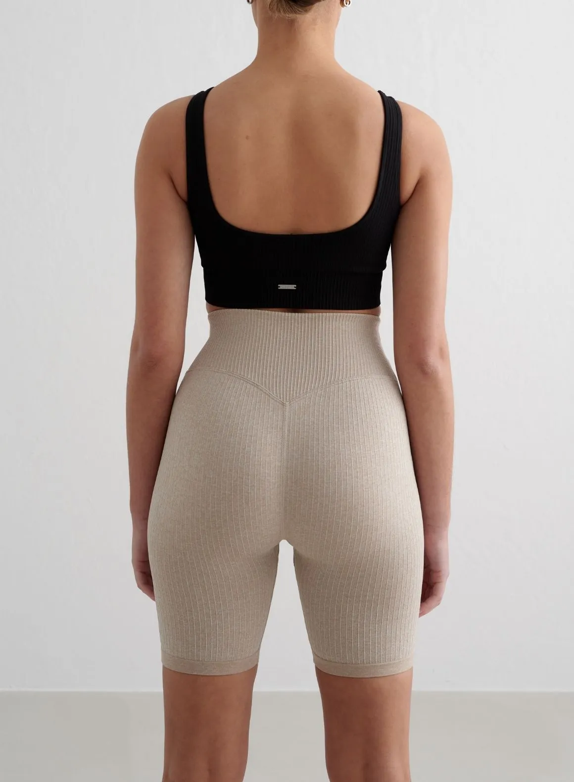 Beige Melange Ribbed Seamless Biker Shorts