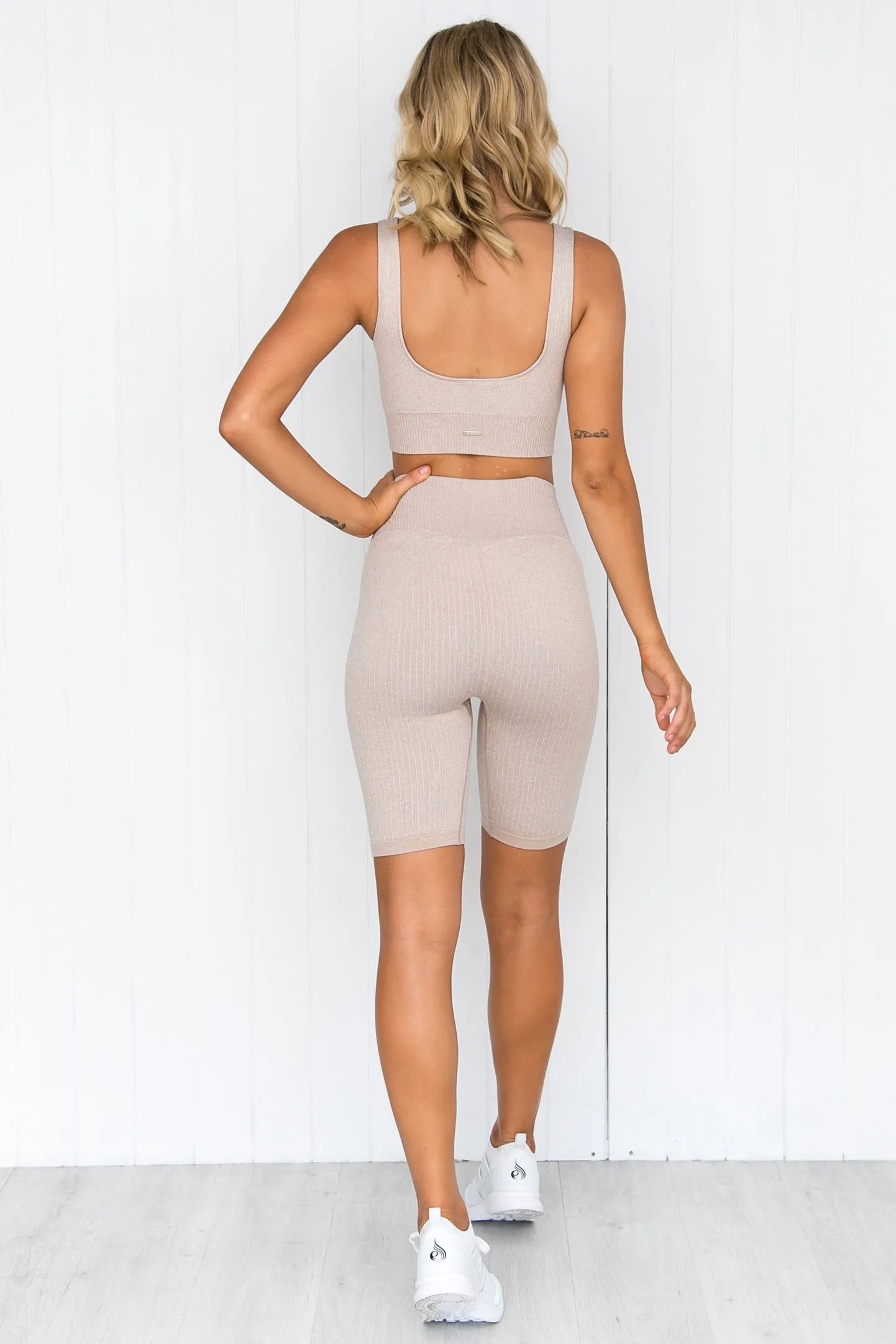 Beige Ribbed Seamless Bike Shorts