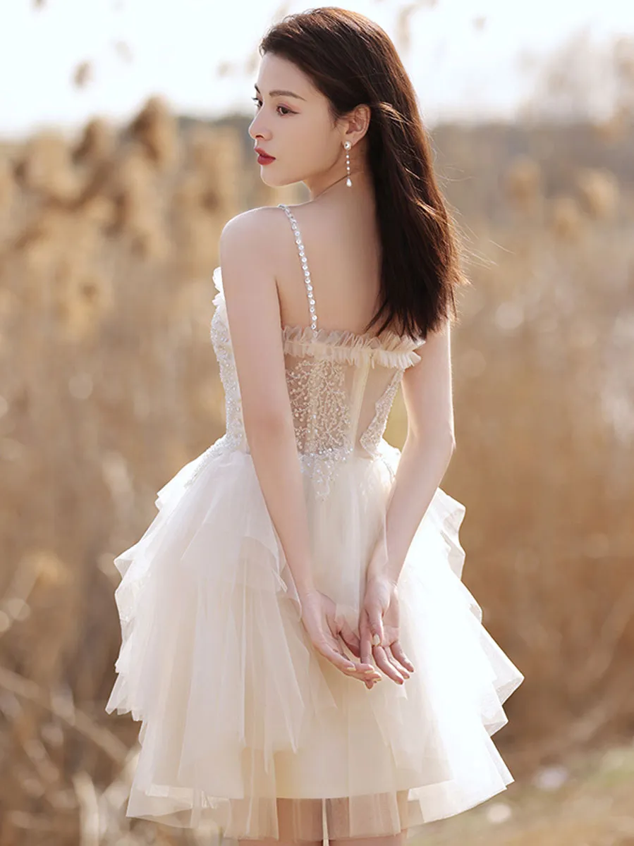 beige sweetheart neck sequin lace short prom dress cute homecoming dress