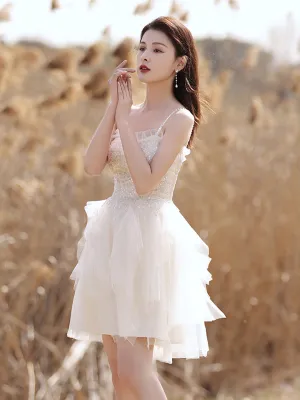beige sweetheart neck sequin lace short prom dress cute homecoming dress