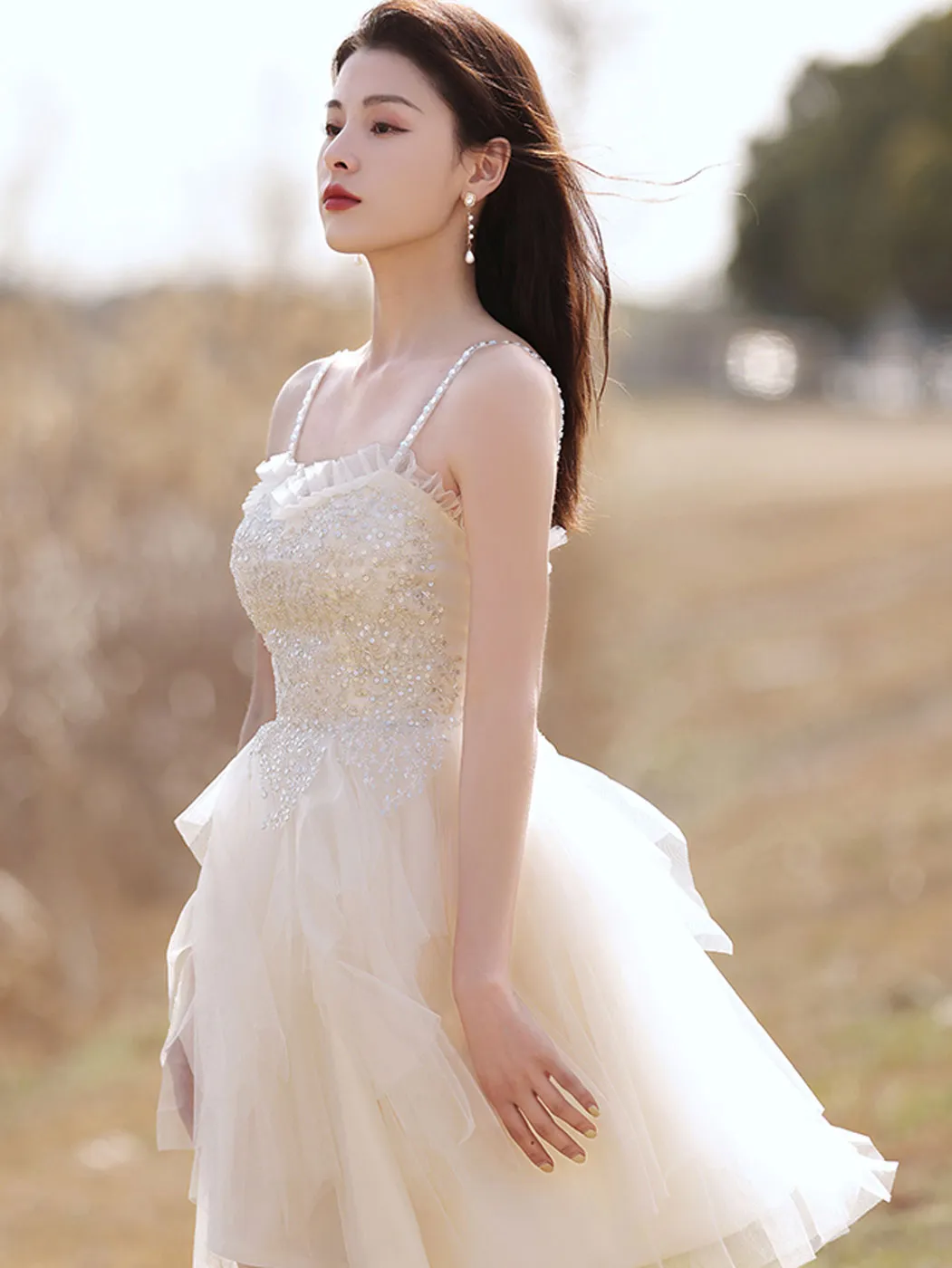 beige sweetheart neck sequin lace short prom dress cute homecoming dress