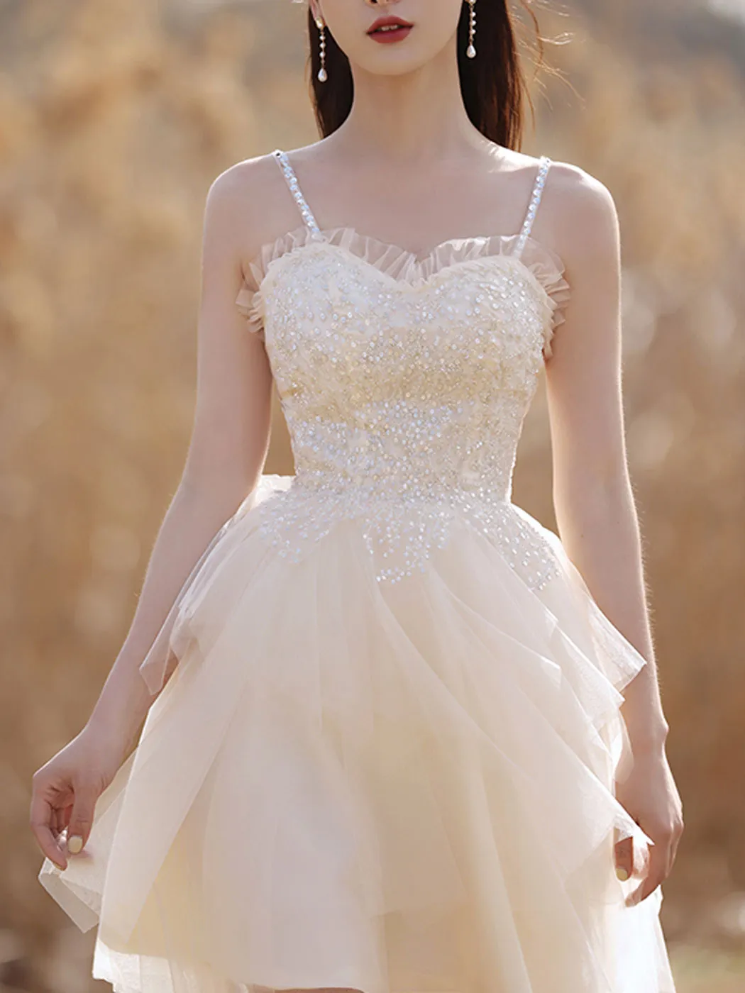 beige sweetheart neck sequin lace short prom dress cute homecoming dress