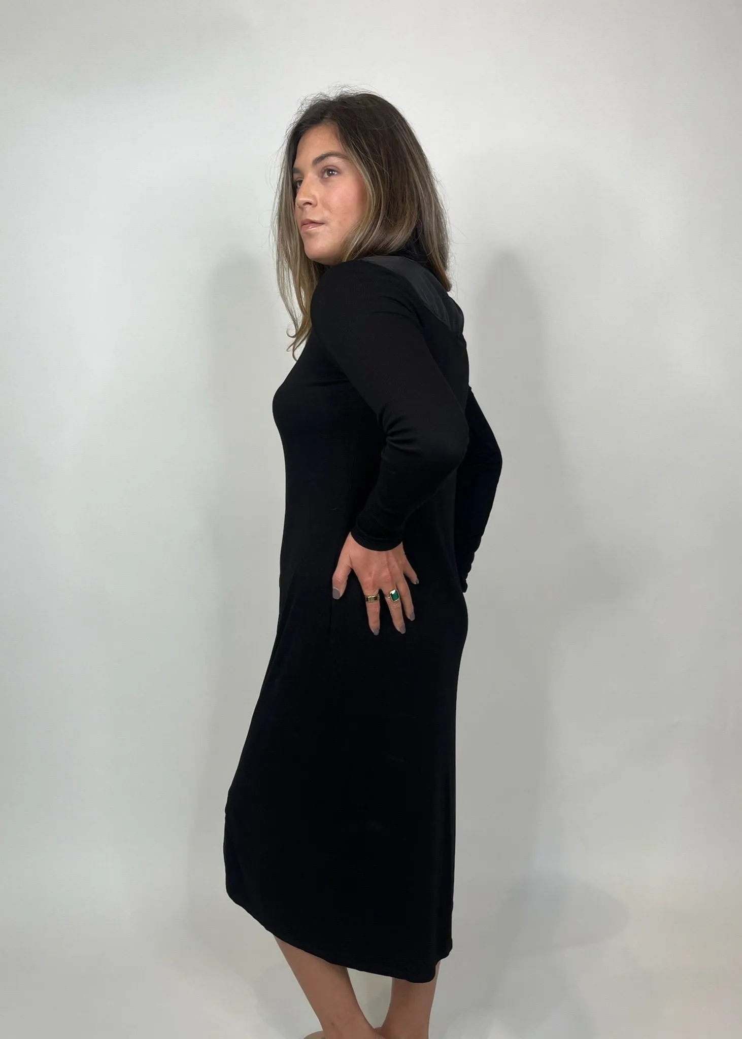Bella Dahl Rib Button Down Shirt Dress Black