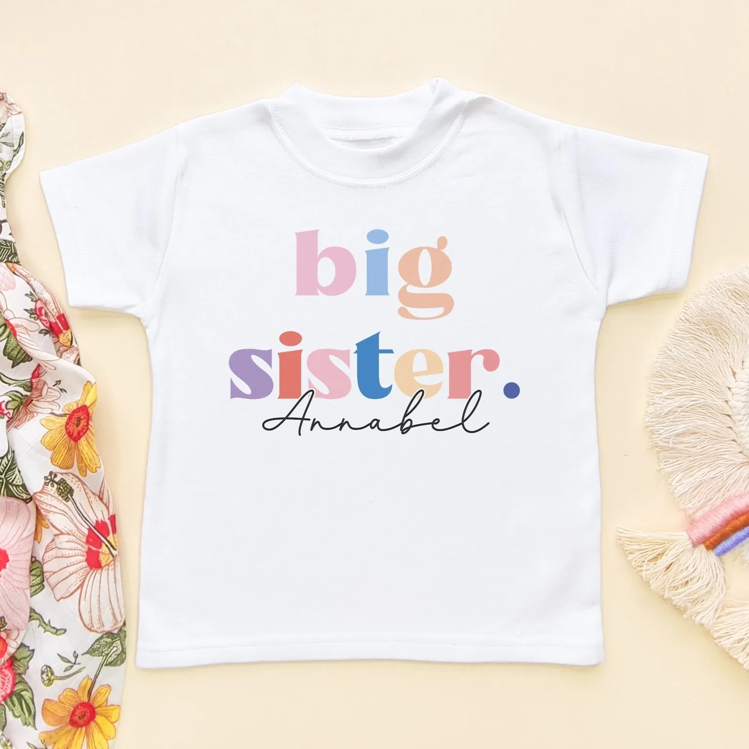 Big Sister Girl Rainbow Colours Personalised Toddler & Kids T Shirt