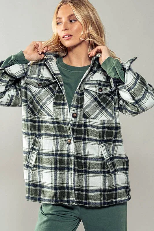 Black Checkered Sherpa Lined Oversized Button Urban Daizy Jacket