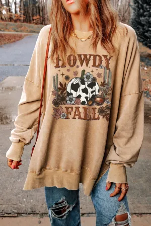 Black HOWDY FALL Pumpkin Print Split Hem Sweatshirt