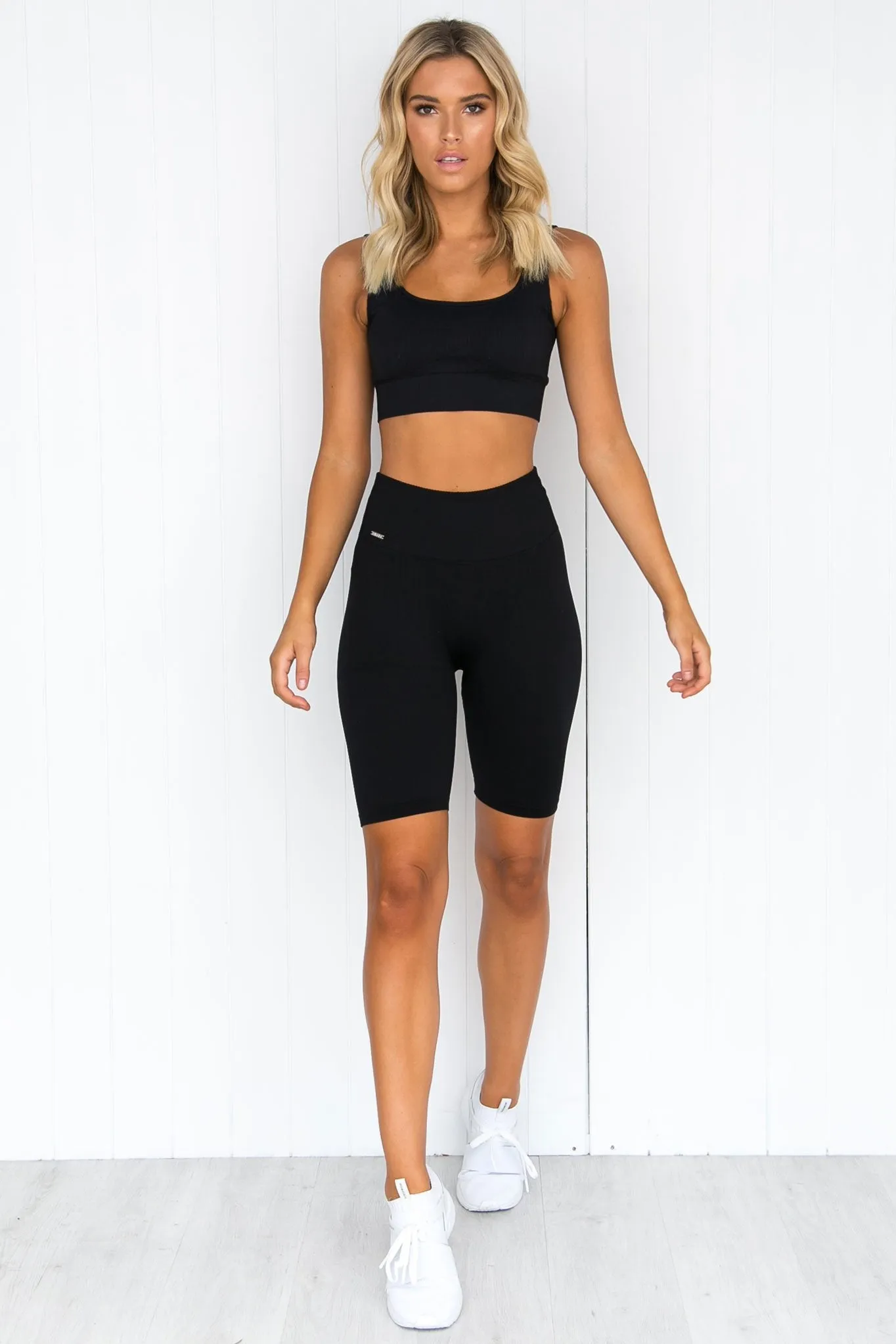 Black Ribbed Seamless Bike Shorts