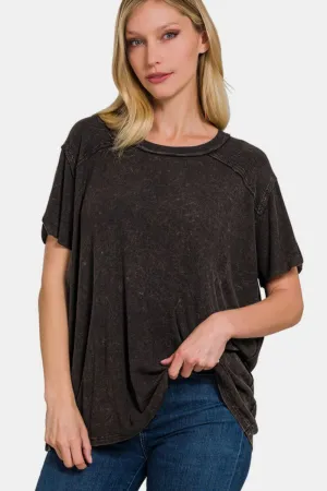 Black Ribbed Short Sleeve Top