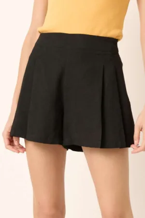 Black Side Invisible Zipper Pleated Shorts
