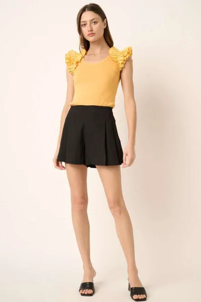 Black Side Invisible Zipper Pleated Shorts
