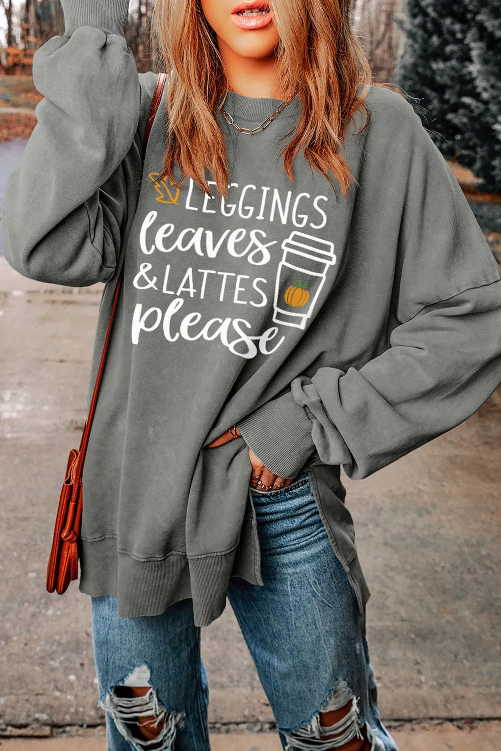 Black Slogan Print Side Split Oversized Sweatshirt