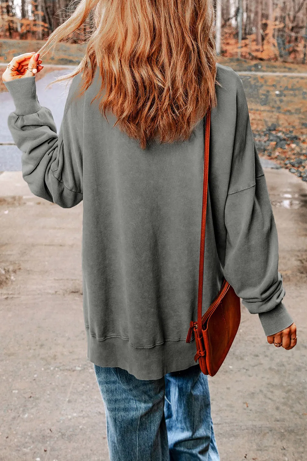 Black Slogan Print Side Split Oversized Sweatshirt