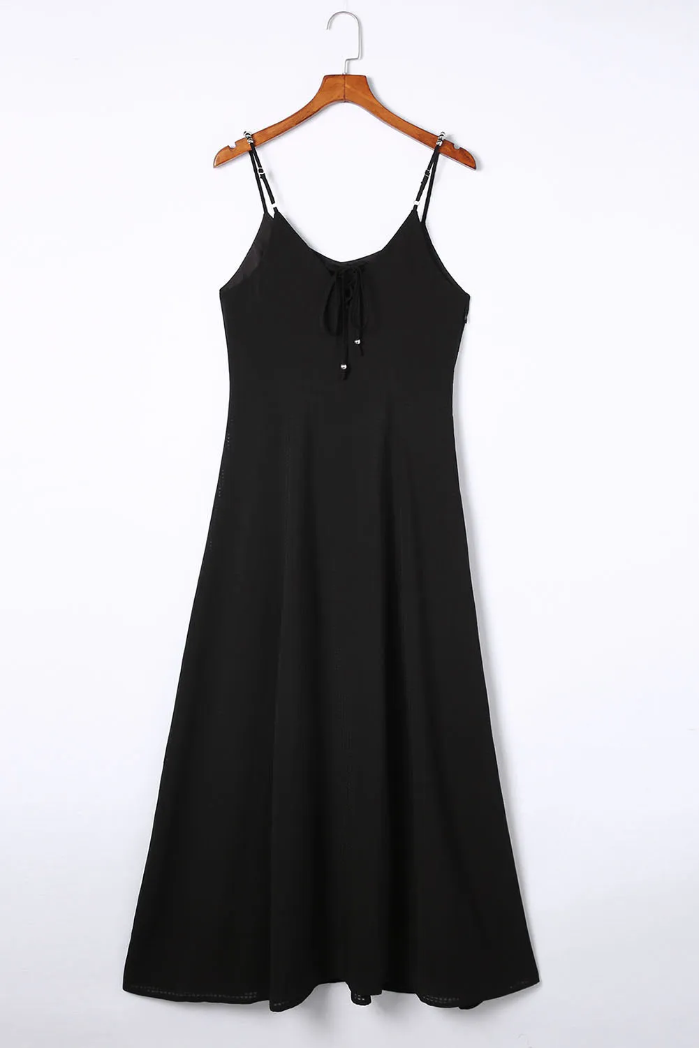 Black Spaghetti Straps Lace up Back Maxi Dress