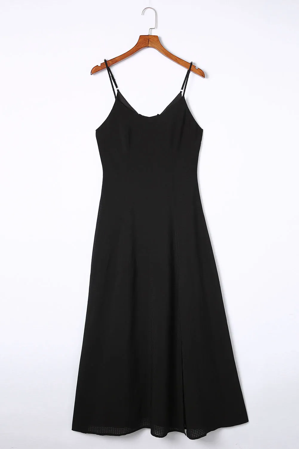 Black Spaghetti Straps Lace up Back Maxi Dress